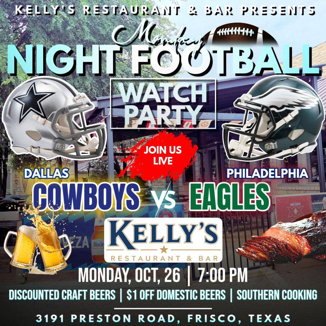 Dallas Cowboys game vs Philadelphia Eagles at Kelly's Restaurant & Bar in Frisco, Texas.