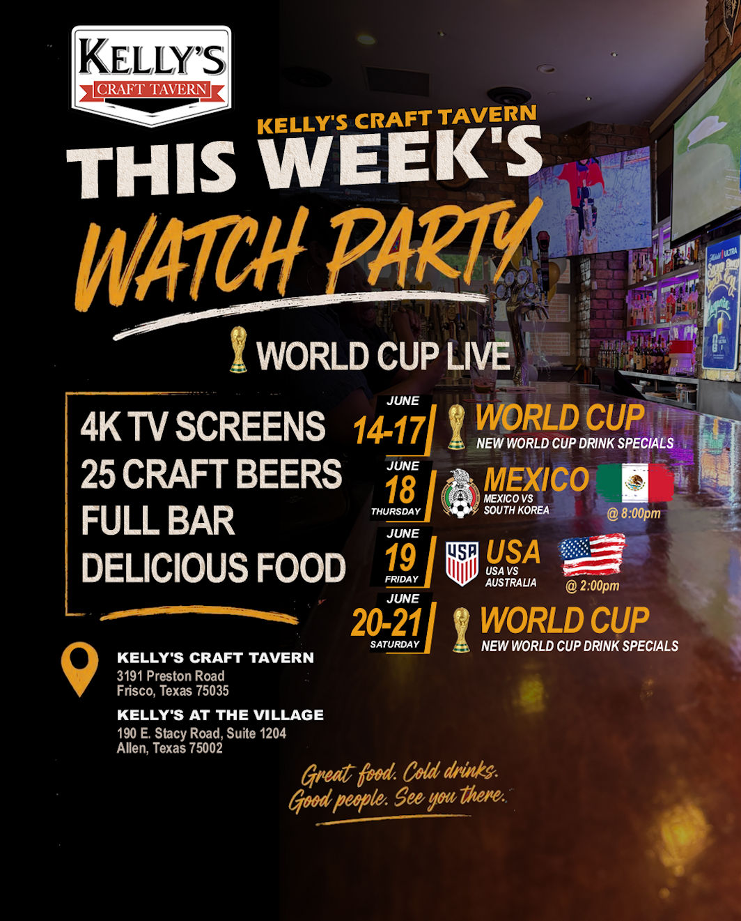 This week's World Cup watch party at Kelly's Craft Tavern.